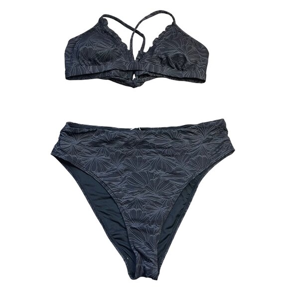 Cupshe Floral Scalloped Top Bikini Set‎ High Waist Bottoms Womens Size Large NEW - Picture 1 of 9